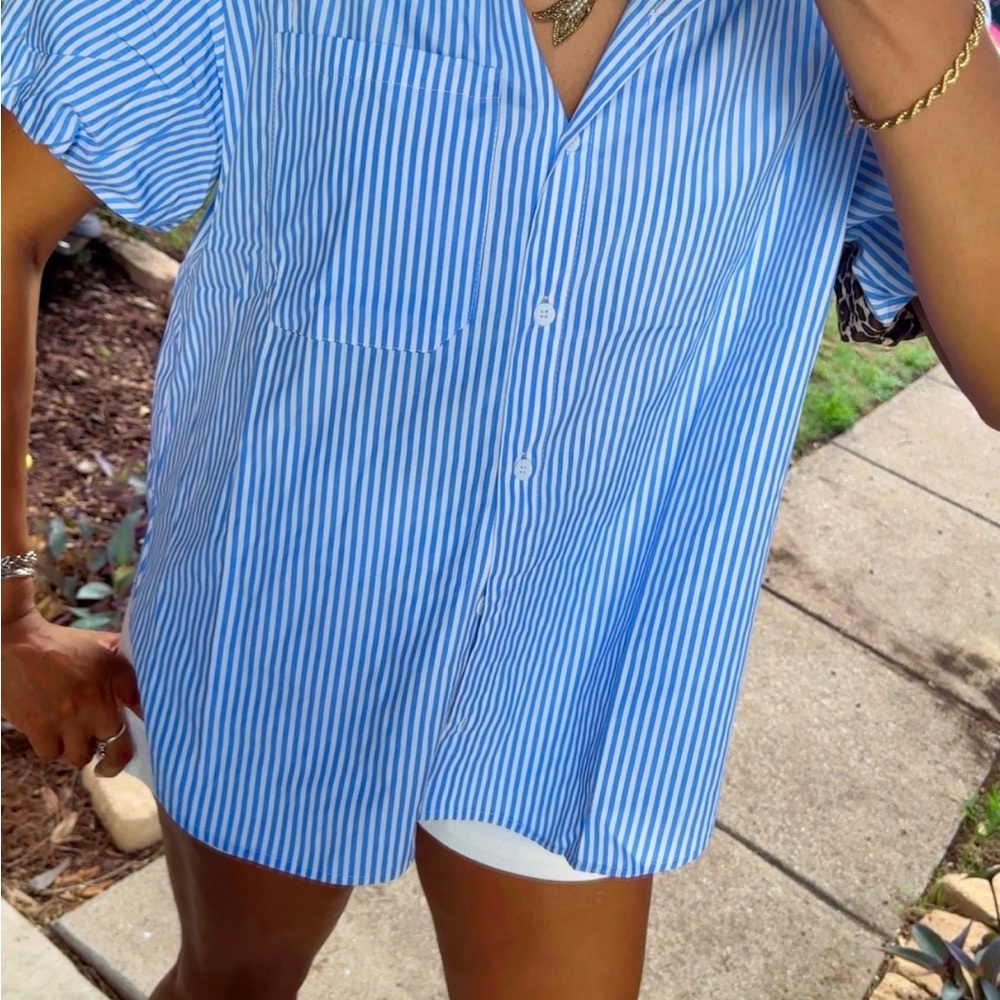 Striped Leopard Print Button Down Top - image 6